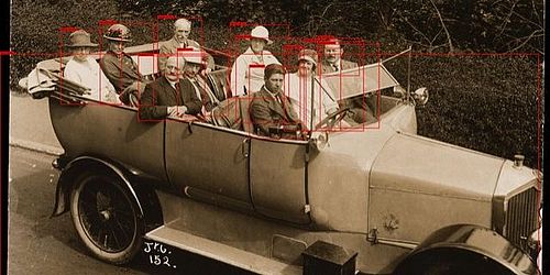 schwarz weiss Bild von Menschen in einem Auto welche via Künstliche Intelligenz erkennt werden 